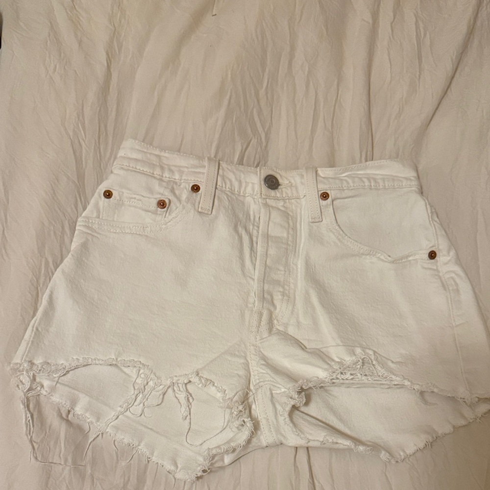 Levi's White Frayed Jean Shorts